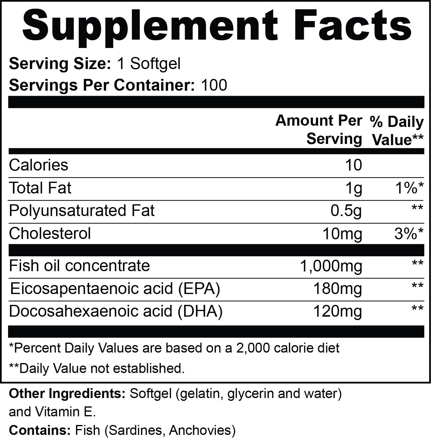 Platinum Omega-3 Fish Oil (EPA 180mg + DHA 120mg)